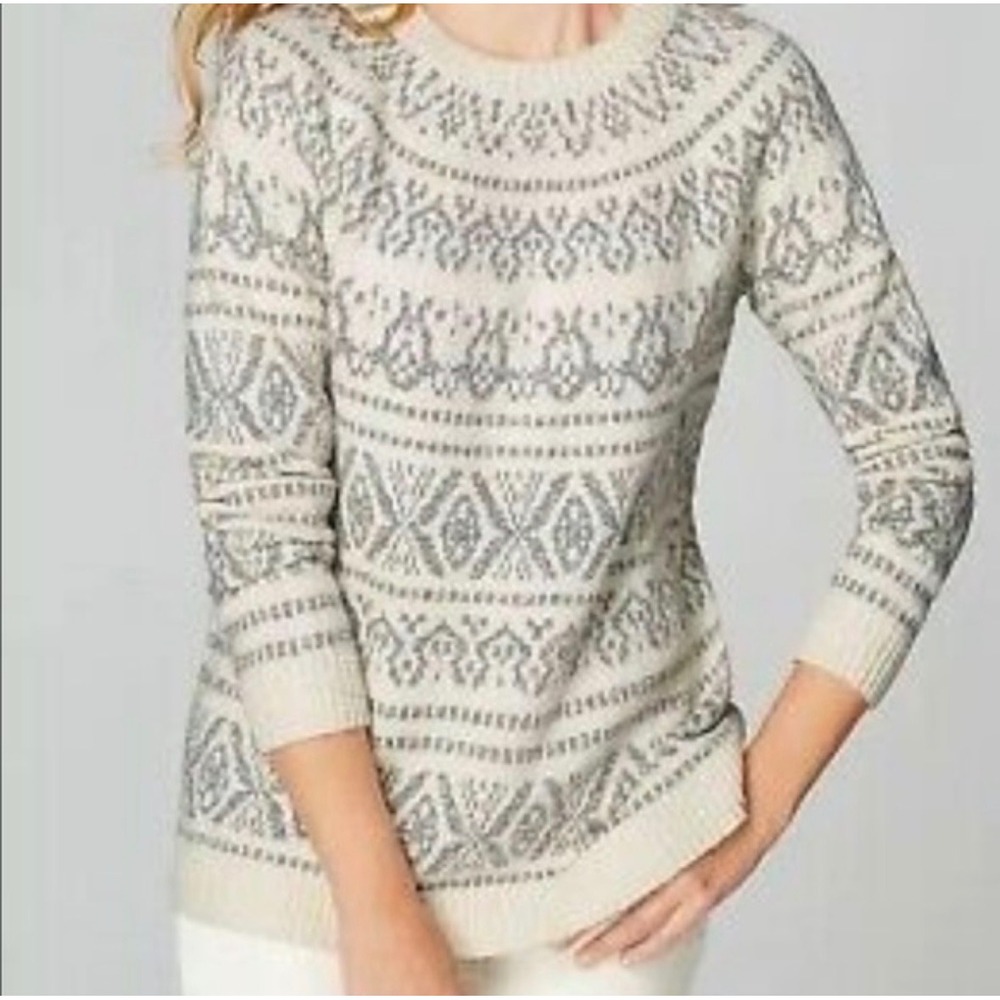 J. Jill Fair Isle Nordic Knit Sweater Cream Gray Cotton Blend 2X